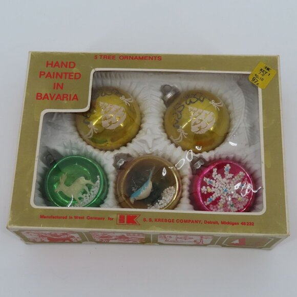 Antique Mercury Glass Diorama West Germany Glittered Tree Gold Ornaments Japan - Picture 10 of 13